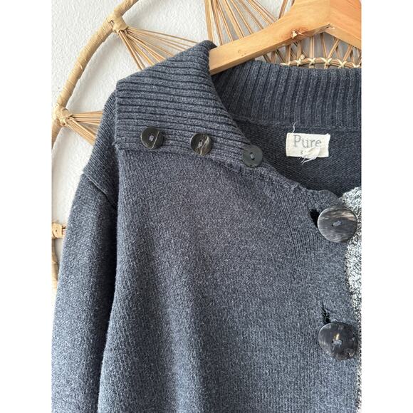 PURE Knits Handknit Lagenlook Artsy Long Sweater Cardigan Pearl Big Buttons Sz L - Picture 4 of 13